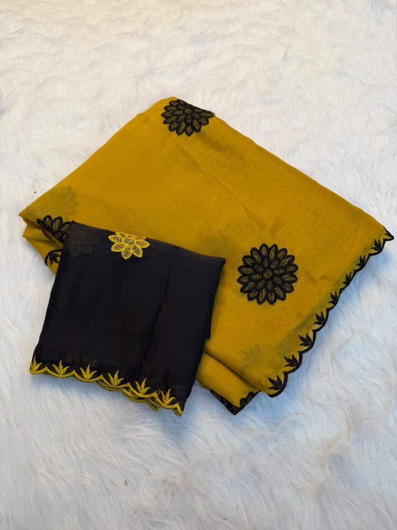 Royal Rangoli Silk Saree With Embroidery Thread Work - YELLOW