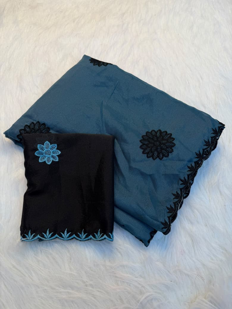Royal Rangoli Silk Saree With Embroidery Thread Work - BLUE