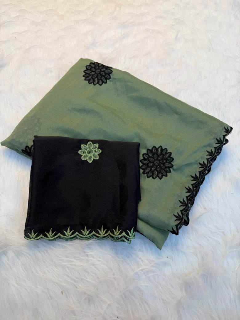 Royal Rangoli Silk Saree With Embroidery Thread Work - PISTA