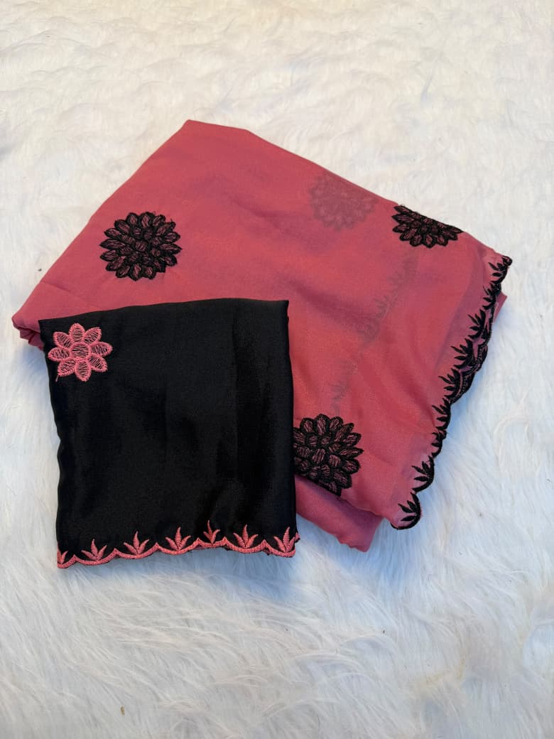 Royal Rangoli Silk Saree With Embroidery Thread Work - PINK