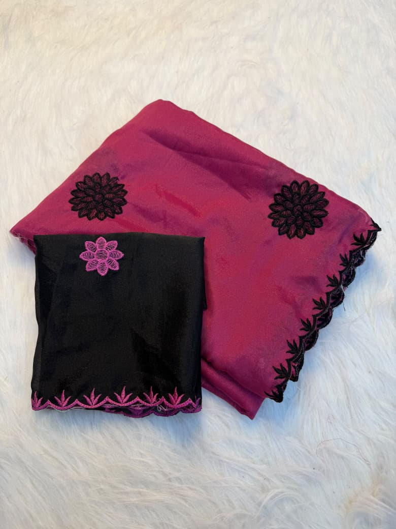 Royal Rangoli Silk Saree With Embroidery Thread Work - RANI PINK