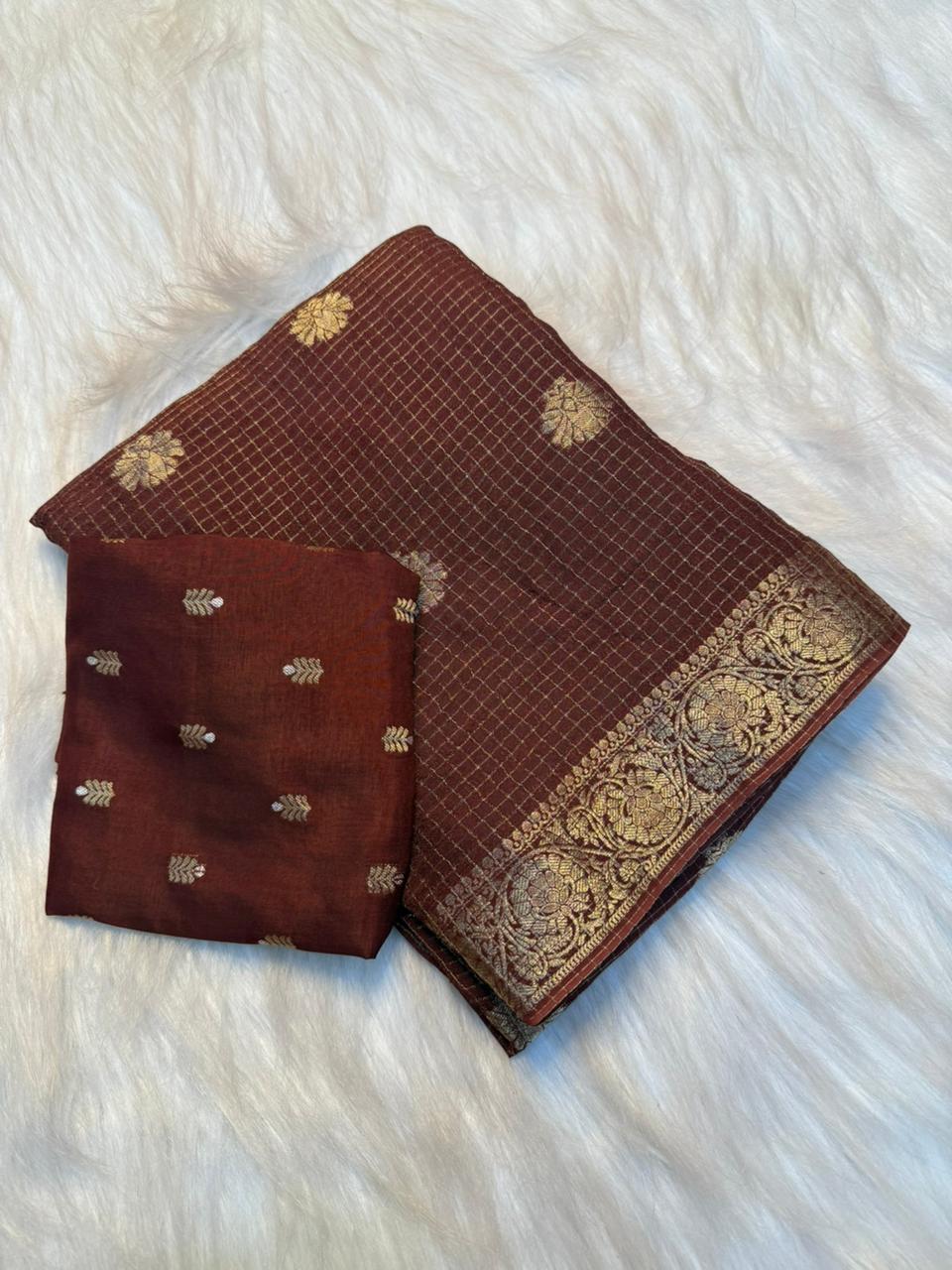 Kesari Kanchan Viscose Georgette Saree-BROWN