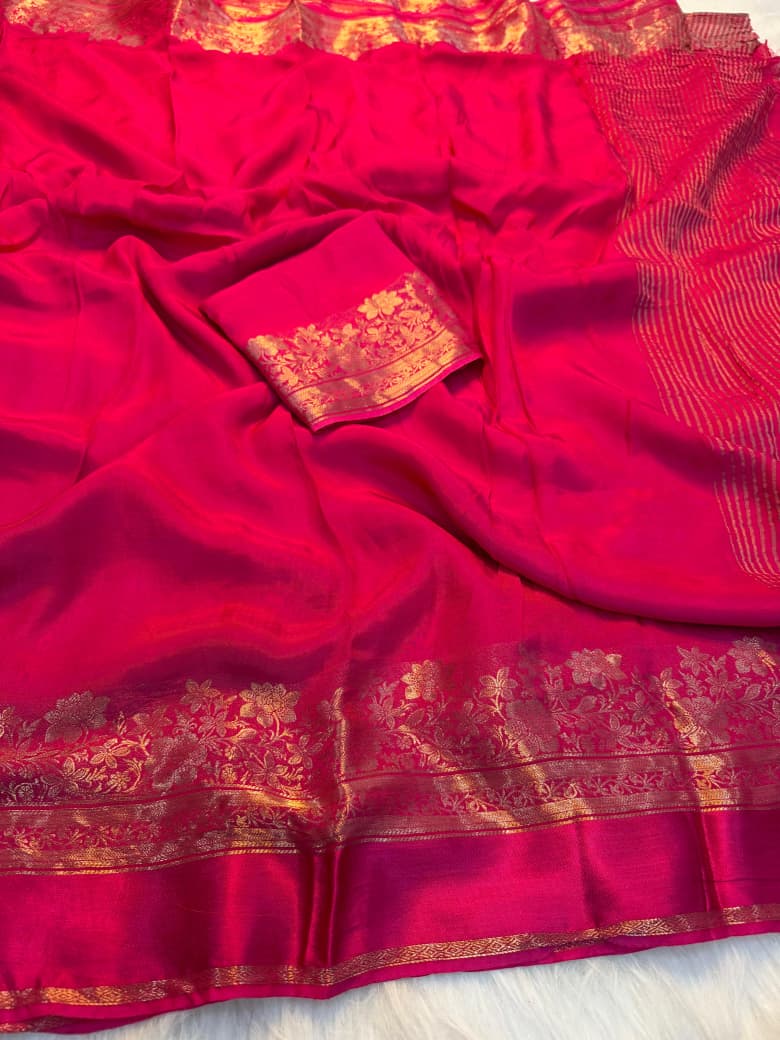 Royal Bloom Russian Viscose Saree with Jacquard Border - PINK