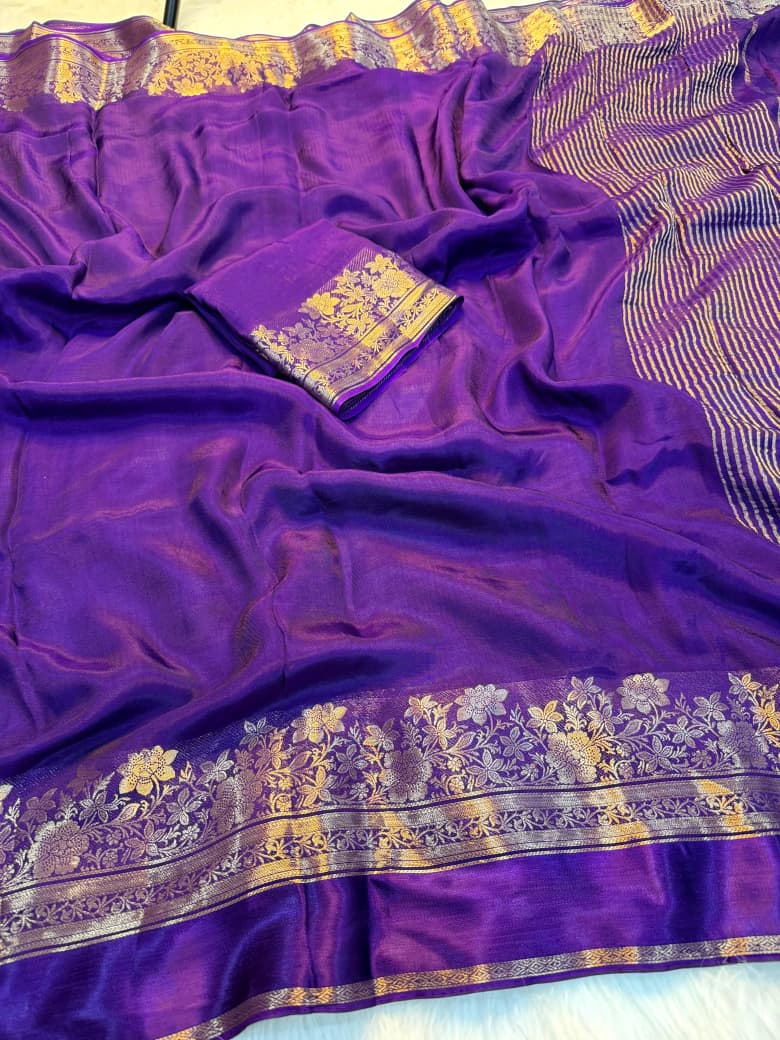 Royal Bloom Russian Viscose Saree with Jacquard Border - PURPLE