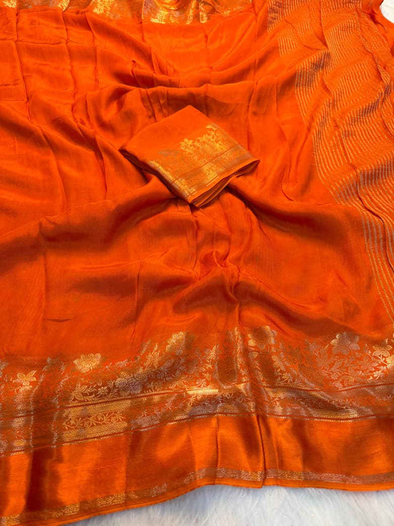 Royal Bloom Russian Viscose Saree with Jacquard Border - ORANGE