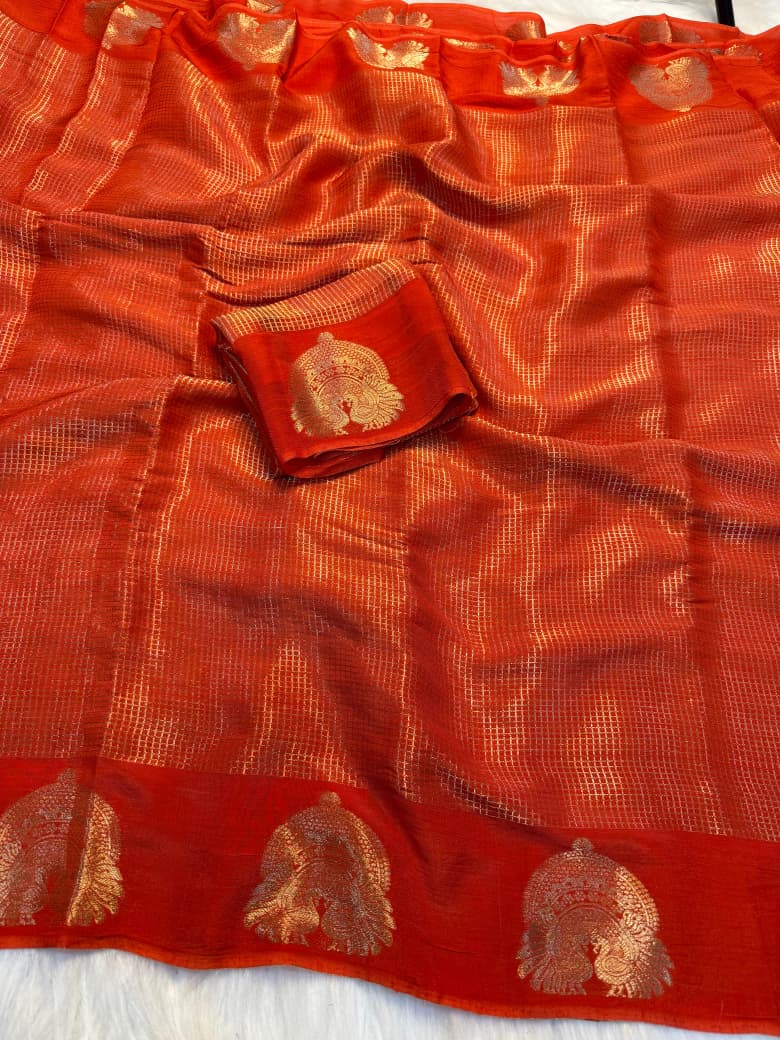 Elegant Viscose Georgette Saree with Rich Weaving & Traditional Motif Border - ORANGE