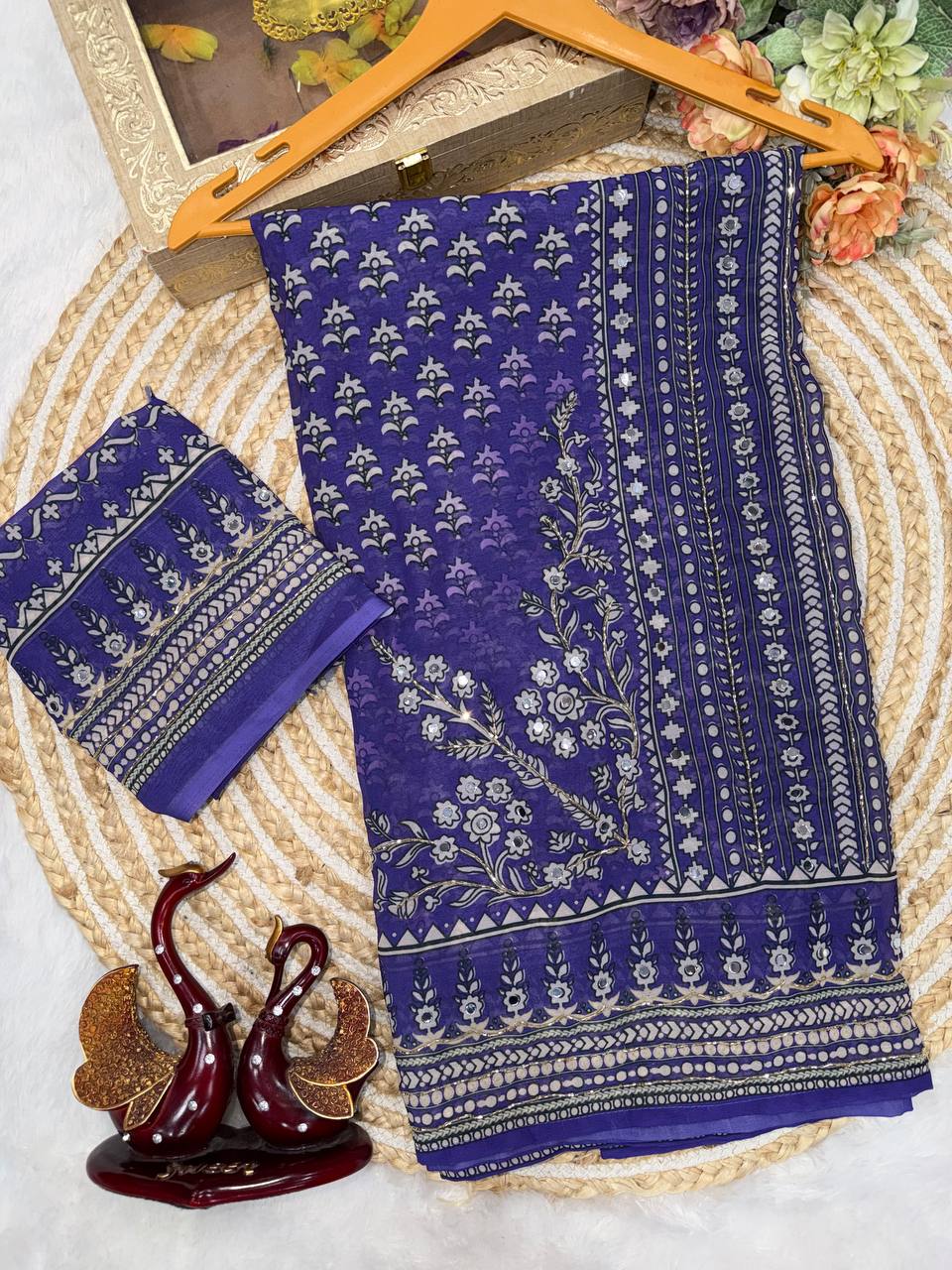 Madhubani Mirror Grace Saree- BLUE