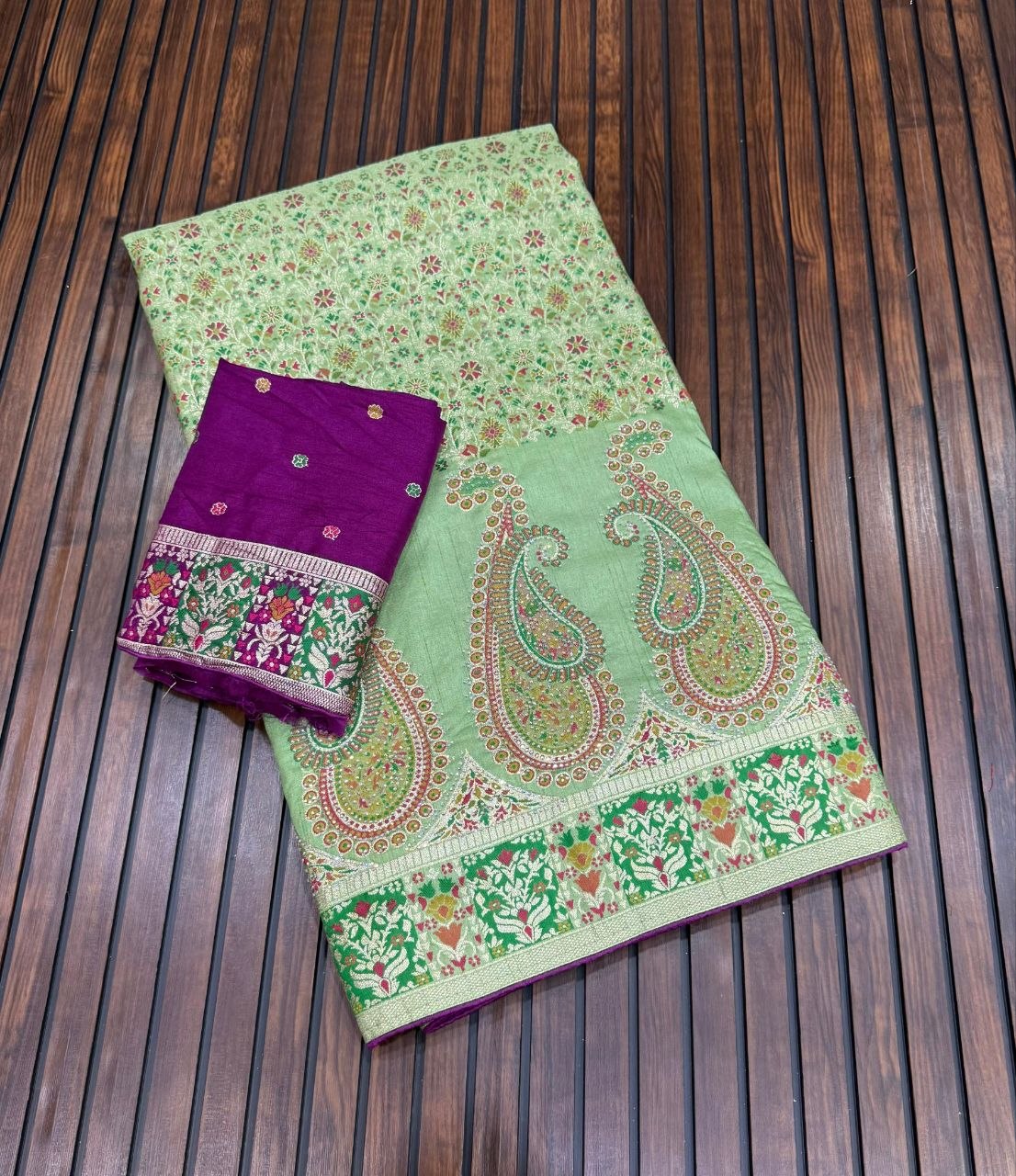 Royal Pure Pashmina Silk Kashmiri Weaving Saree - PISTA