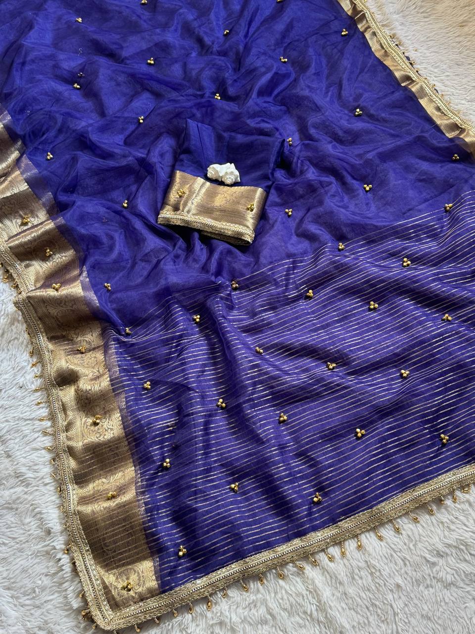 Trending Real Ghungroo Tissu Silk Saree with Designer Pallu-BLUE