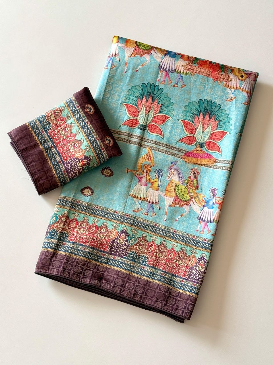 Royal Heritage Digital Print Saree -OCEAN BLUE