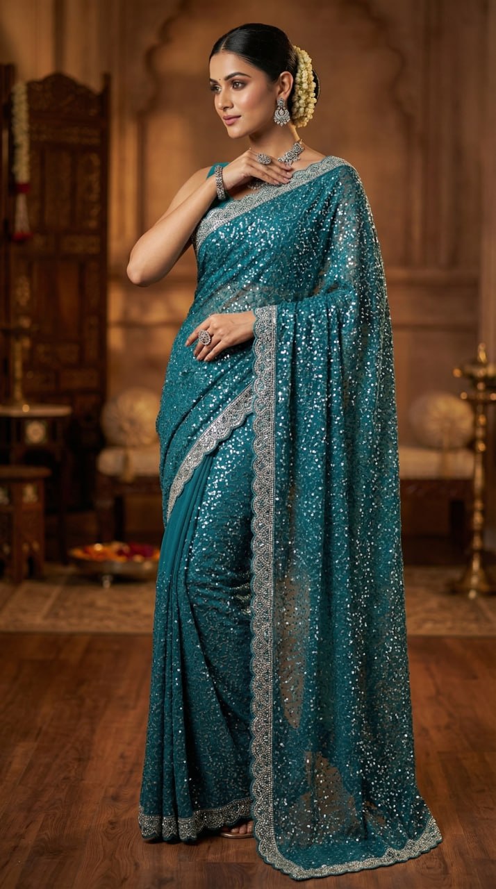 Elegant Pure Soft Net Saree with Original Beads Work & Designer Cutwork Border -RAMA