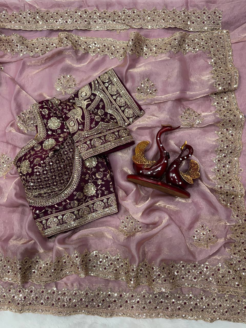 Zarmina Royale Satin Saree-  PINK