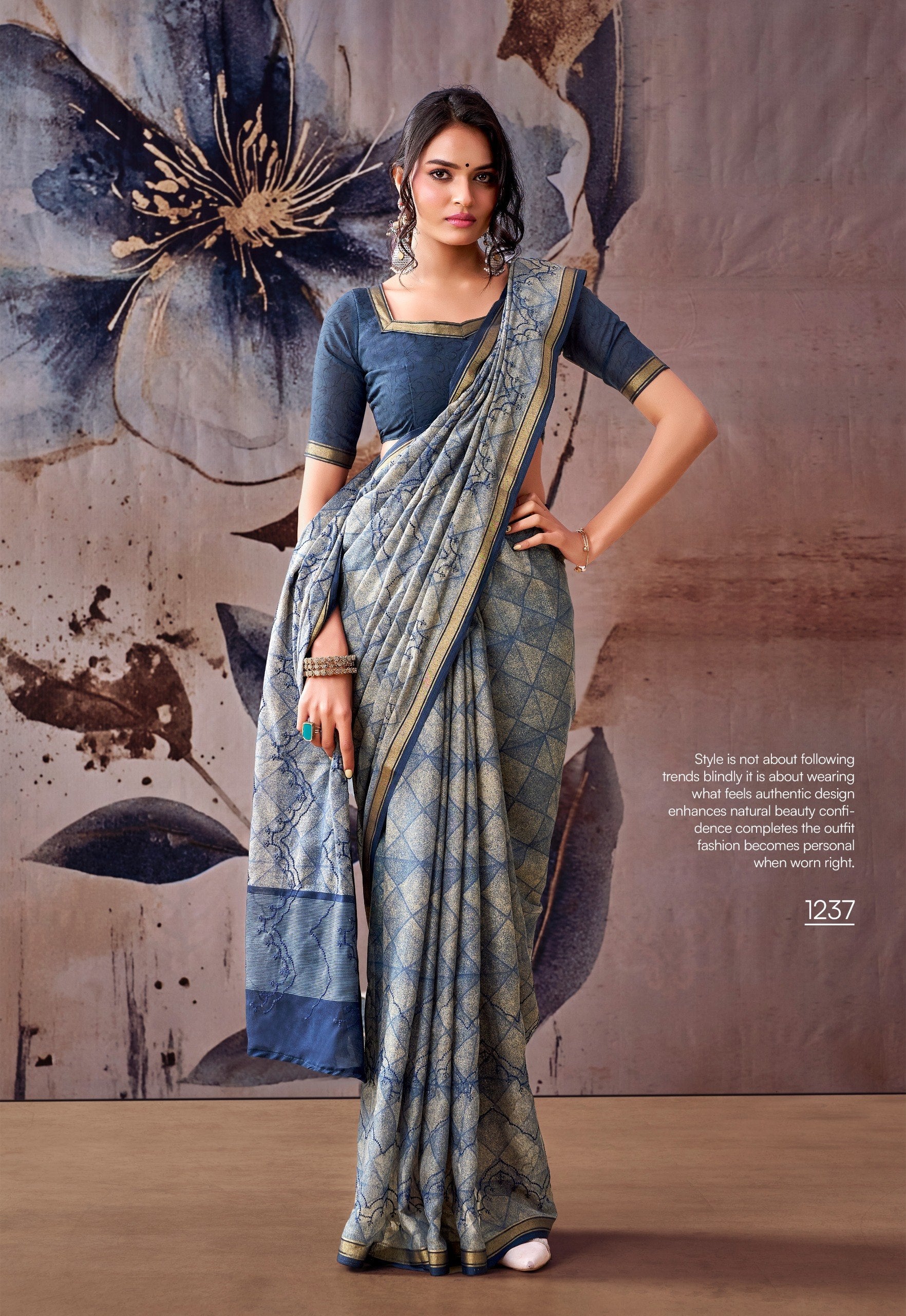Elegant Floral Designer Saree - BLUE