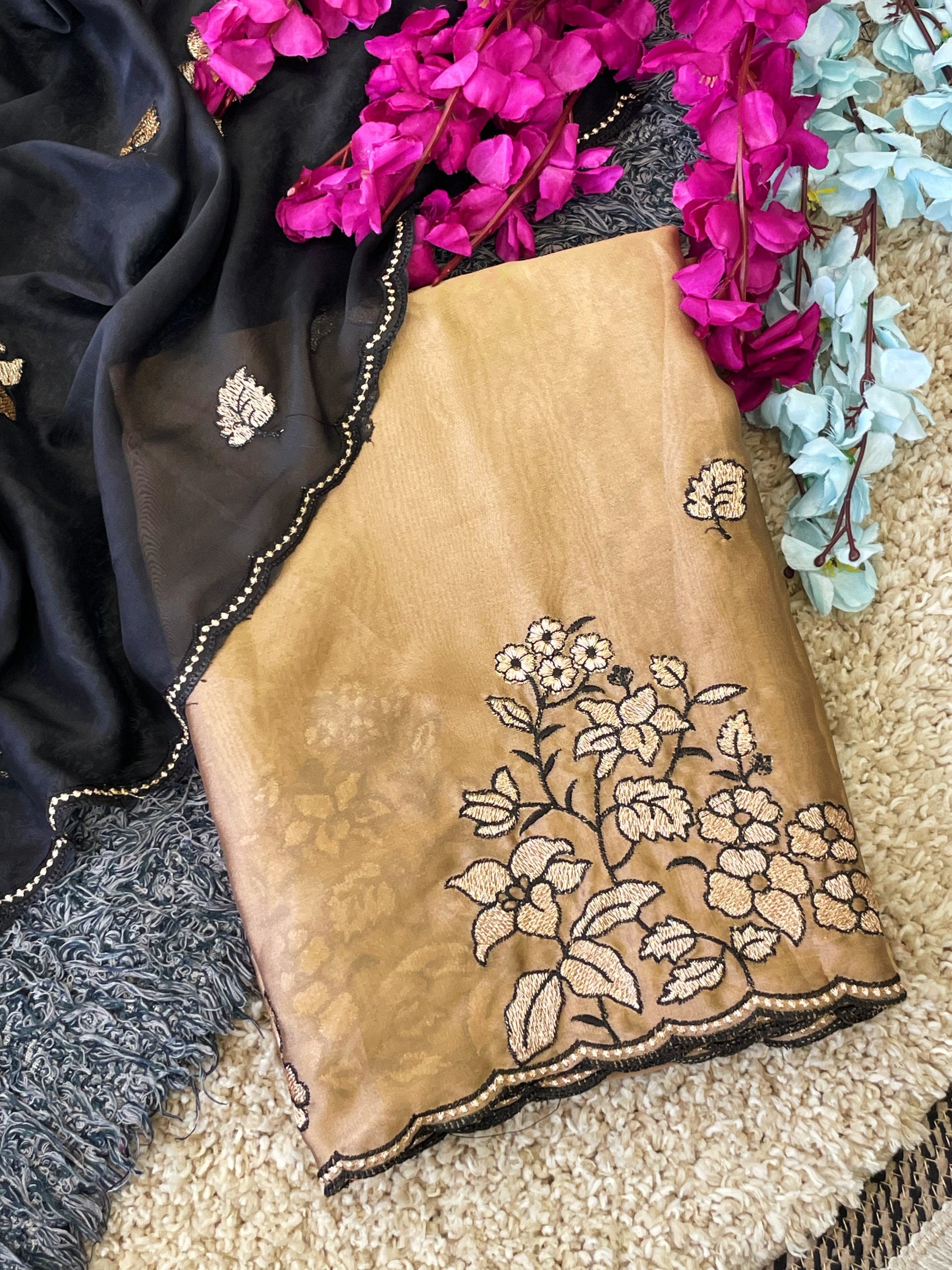 Elegance Premium Rangoli Silk Saree with Floral Zari Embroidery & Designer Blouse - YELLOW