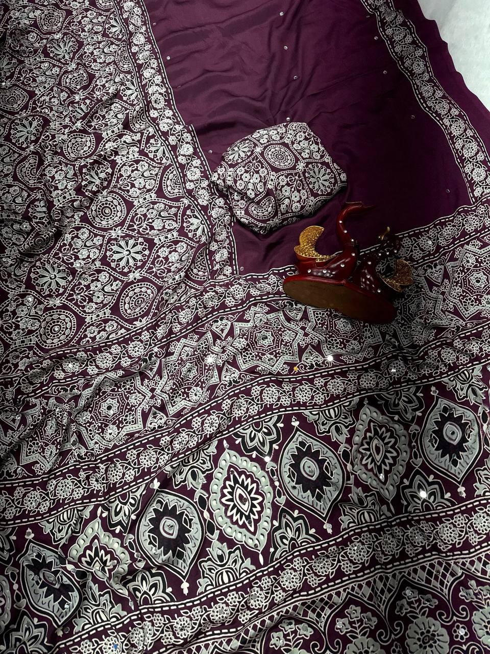 Heritage Ajrakh Glam Saree- WINE